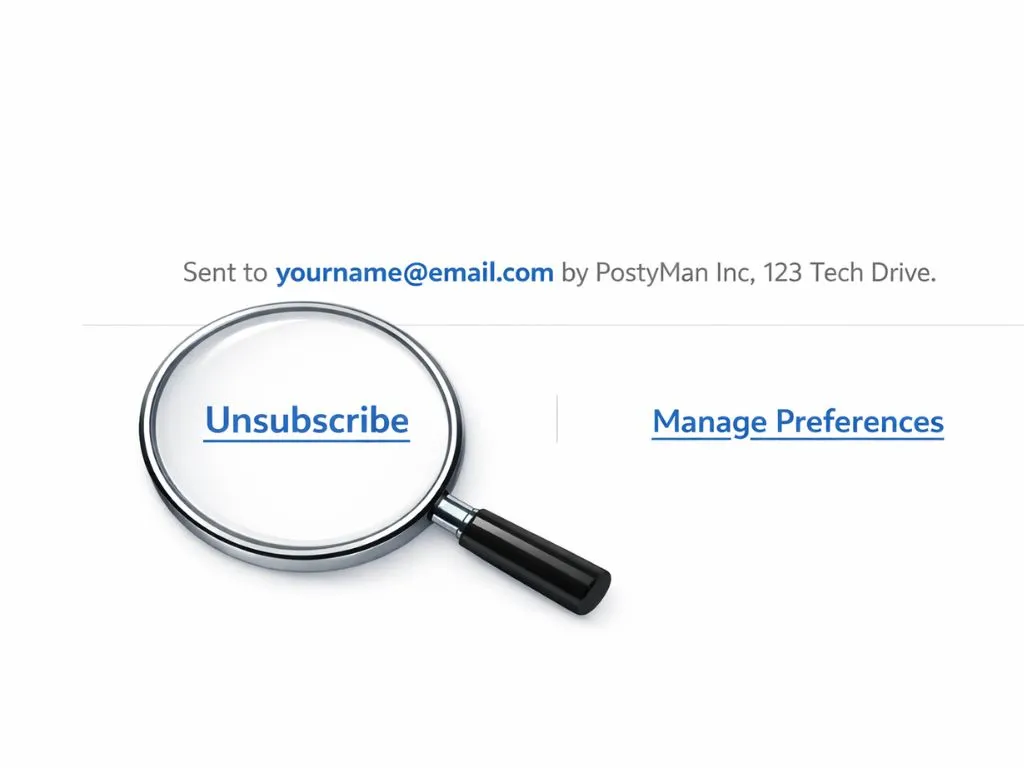 Example of a legally compliant email footer with a clear unsubscribe link.