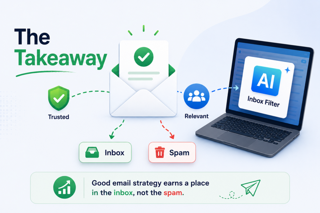 Email deliverability strategy showing trusted, relevant emails reaching the inbox instead of spam